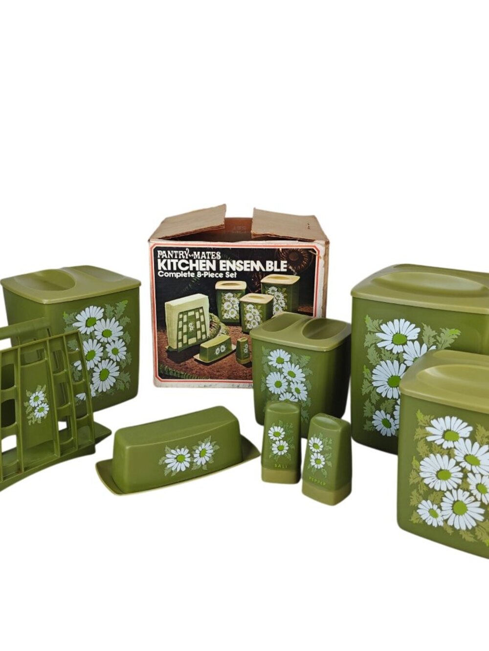 Vintage Pantry-Mates Kitchen Ensemble Canister Set 8-Piece Alladinware Green